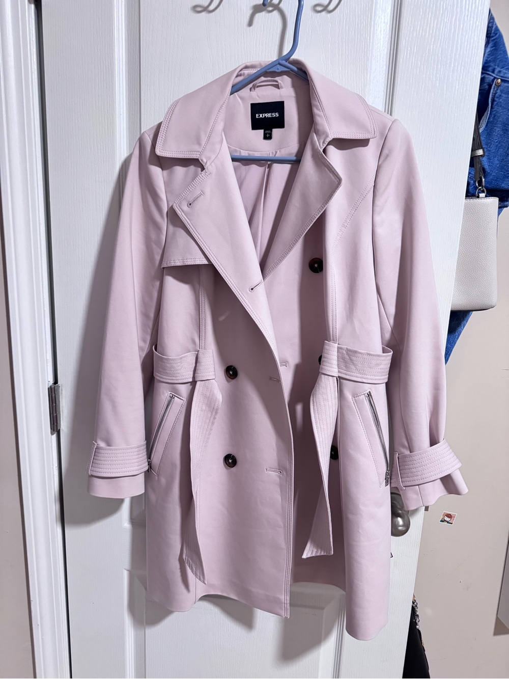 Express Pastel Pink Double-Breasted Trench Coat